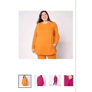 Denim & Co Womens 3X Active Tunic Top Marigold Long Sleeves Pockets Crewneck NWT